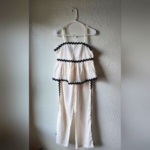 NWT, 2 Piece, Cream W/ Black Trim Cami & Slacks, Sz L